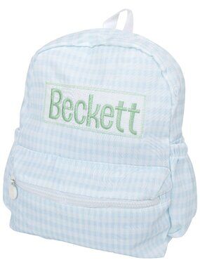 Light Blue Gingham Toddler Backpack Personalized with Beckett in Mint Green NEW